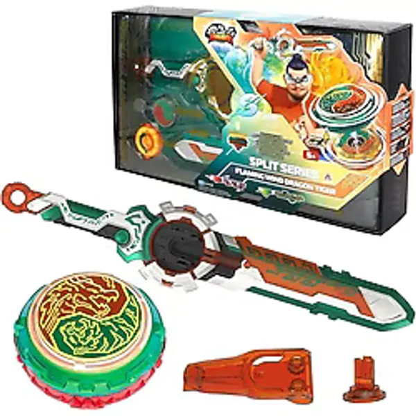 Nado - Spinning Top Boys, Battle Tops Launcher, Beyblade Nado, Metal Oyuncak, 5+ Yaş, Bölünmüş Seri - Alevli Rüzgar Ejderha Kaplanı, Yeşil