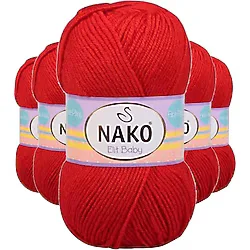 Nako 5 Adet Elite Baby El Örgü Ipi Tüylenmeyen Bebek Yünü Alev Kırmızı 207