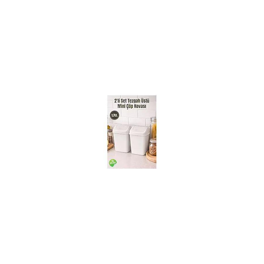 Nandy Home Mini Çöp Kovası 2'li Set 1,7 Lt. - Tezgah Üstü - Kapaklı - Bpa Free - Ofis & Mutfak Kullanım - 0 - 19 lt - Beyaz
