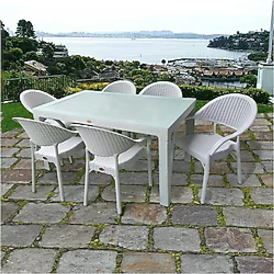 Nar Sokağı Bambu Beyaz 90X150 cm Camlı Rattan Bahçe Balkon Masa Takımı
