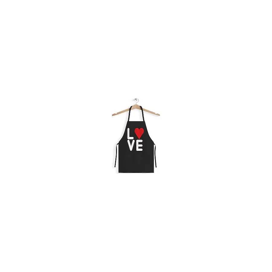 NargileShop-Siyah Love Desenli Leke Tutmaz Kumaş Mutfak Önlüğü Model 10 SelahattinKılıç-MO1033