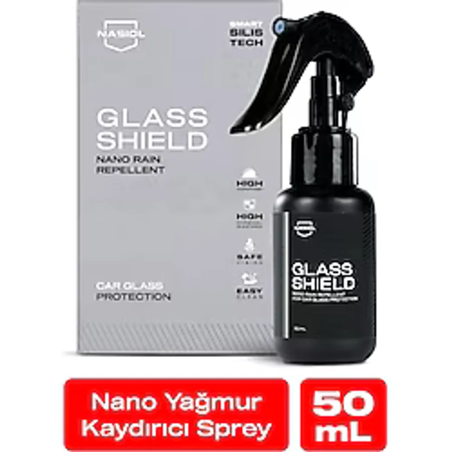 Nasiol Glasshield Nano Yağmur Kaydırıcı-cam Yüzey Seramik Kaplama Spreyi-2 Yıl Dayanım-50ml-su Itici
