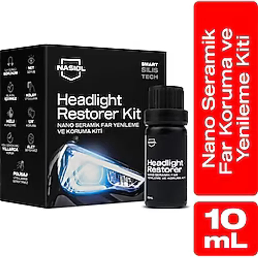 Nasiol Headlight Restorer Nano Seramik Far Yenileme ve Koruma Kiti-3 Yıl Dayanım-10ml-Far Temizleme