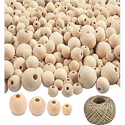 Naturel Ahşap Boncuk 200 Lü 1 Paket Jüt İpi Ham Boyanabilir Ahşap Yuvarlak Doğal Boncuklar Takı Tasarım Ektinlik Kreş