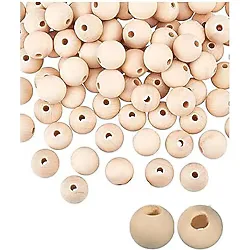 Naturel Ahşap Boncuk 24mm 100 lü 1 Paket Ham Boyanabilir Ahşap Yuvarlak Doğal Boncuklar Takı Tasarım Ektinlik Kreş Okul