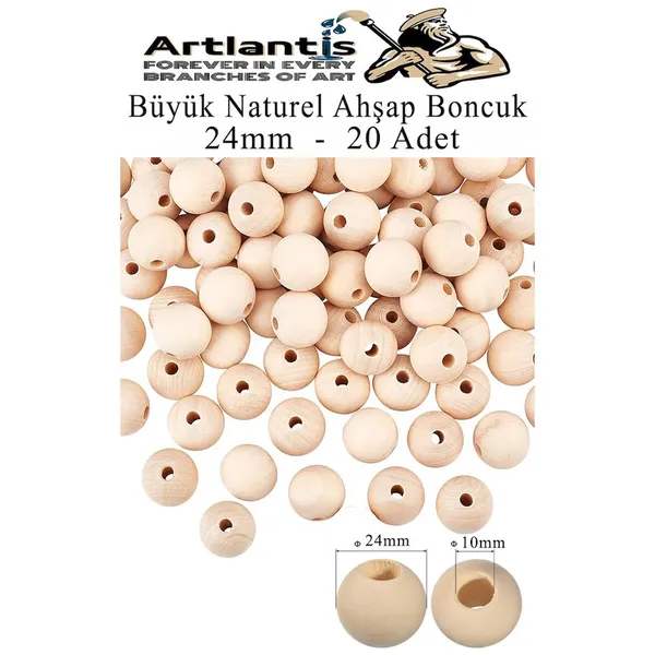 Naturel Ahşap Boncuk 24Mm 20 Li 1 Paket Ham Boyanabilir Ahşap Yuvarlak Doğal Boncuklar Takı Tasarım Ektinlik Kreş Okul