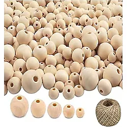 Naturel Ahşap Boncuk 250 Li 1 Paket Jüt İpi Ham Boyanabilir Ahşap Yuvarlak Doğal Boncuklar Takı Tasarım Ektinlik Kreş