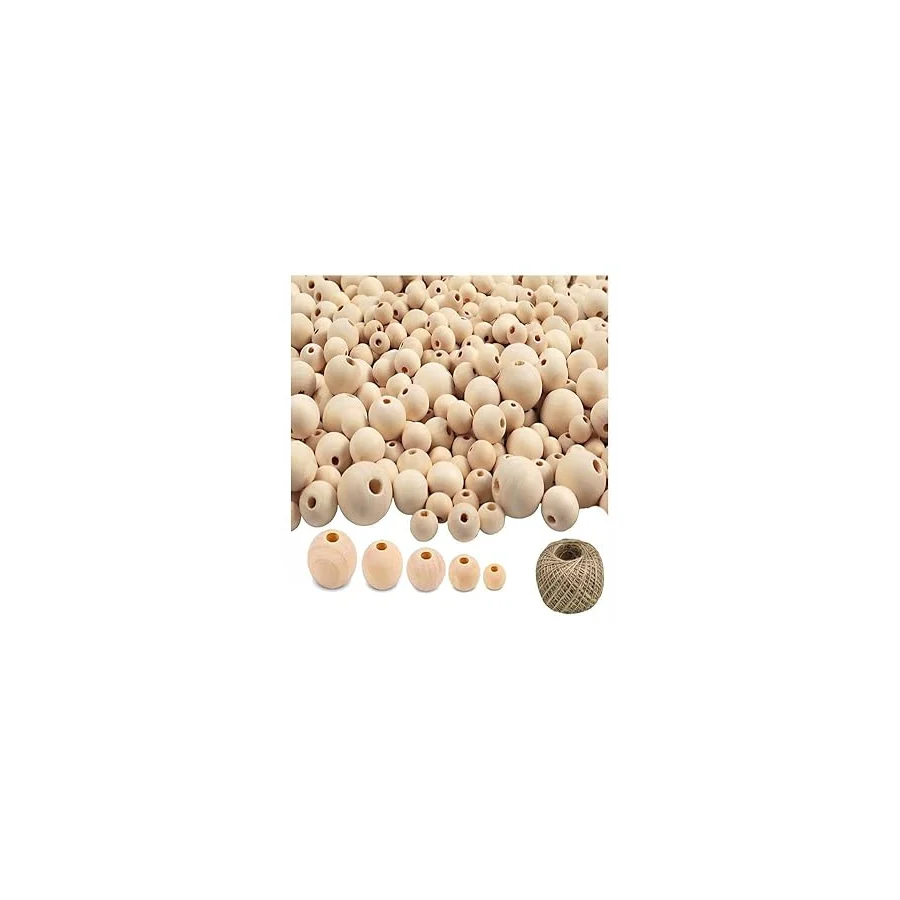 Naturel Ahşap Boncuk 250 Li 1 Paket Jüt İpi Ham Boyanabilir Ahşap Yuvarlak Doğal Boncuklar Takı Tasarım Ektinlik Kreş