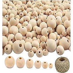 Naturel Ahşap Boncuk 300 Lü 1 Paket Jüt İpi Ham Boyanabilir Ahşap Yuvarlak Doğal Boncuklar Takı Tasarım Ektinlik Kreş
