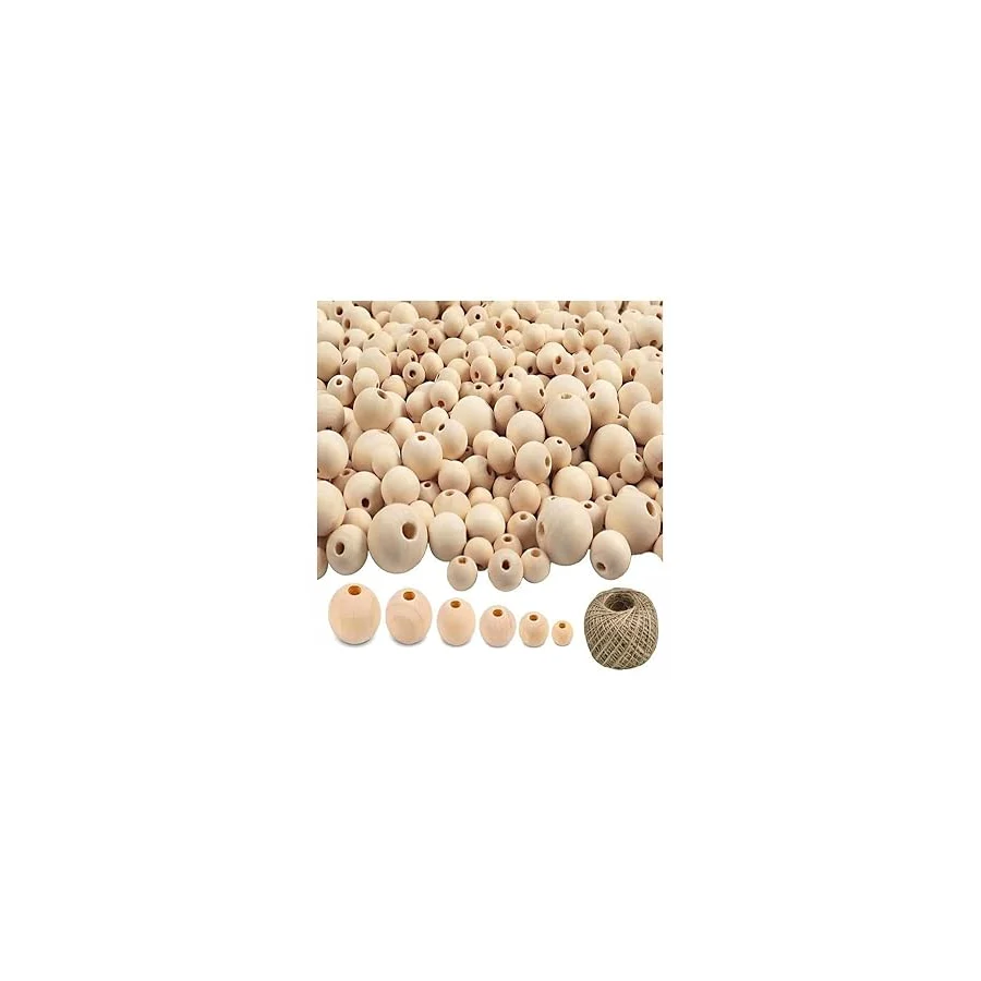 Naturel Ahşap Boncuk 300 Lü 1 Paket Jüt İpi Ham Boyanabilir Ahşap Yuvarlak Doğal Boncuklar Takı Tasarım Ektinlik Kreş