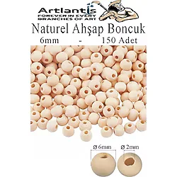 Naturel Ahşap Boncuk 6mm 150 li 1 Paket Ham Boyanabilir Ahşap Yuvarlak Doğal Boncuklar Takı Tasarım Ektinlik Kreş Okul