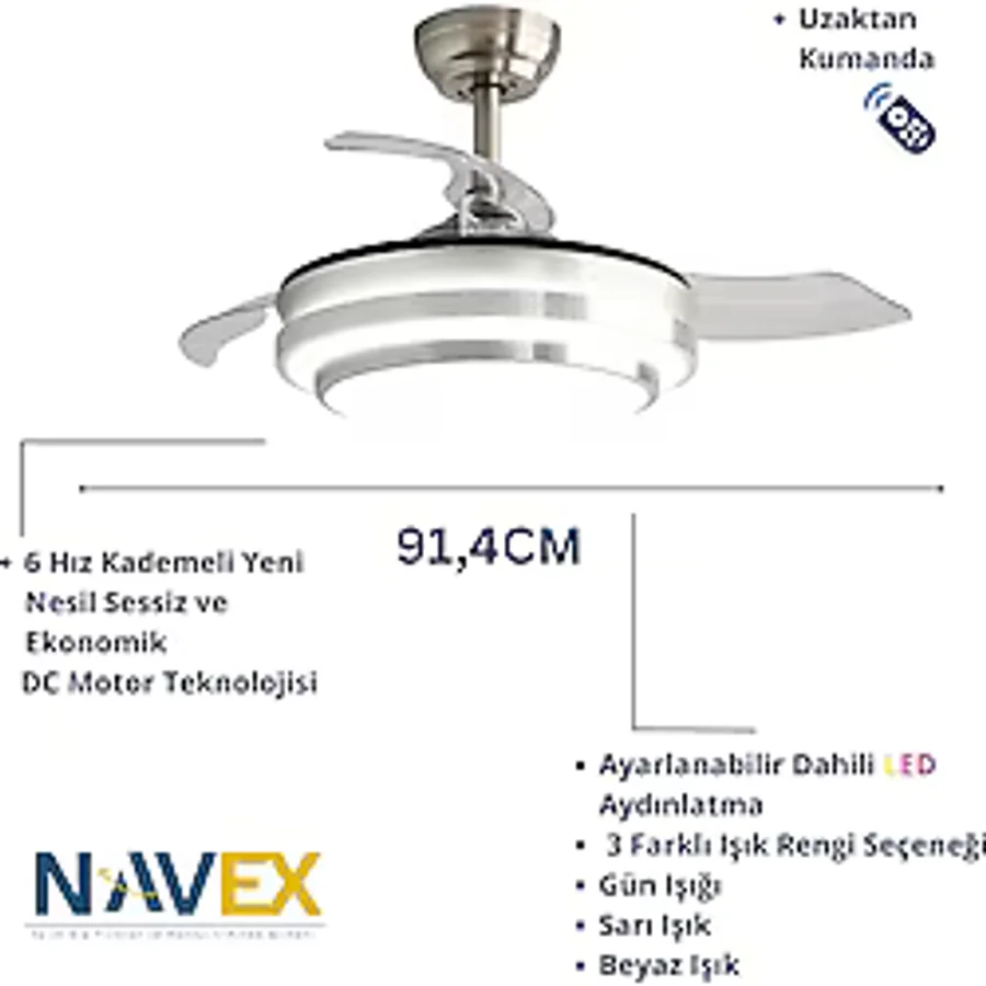 Navex S.j Gizli Kanat Tavan Vantilatörü 92cm