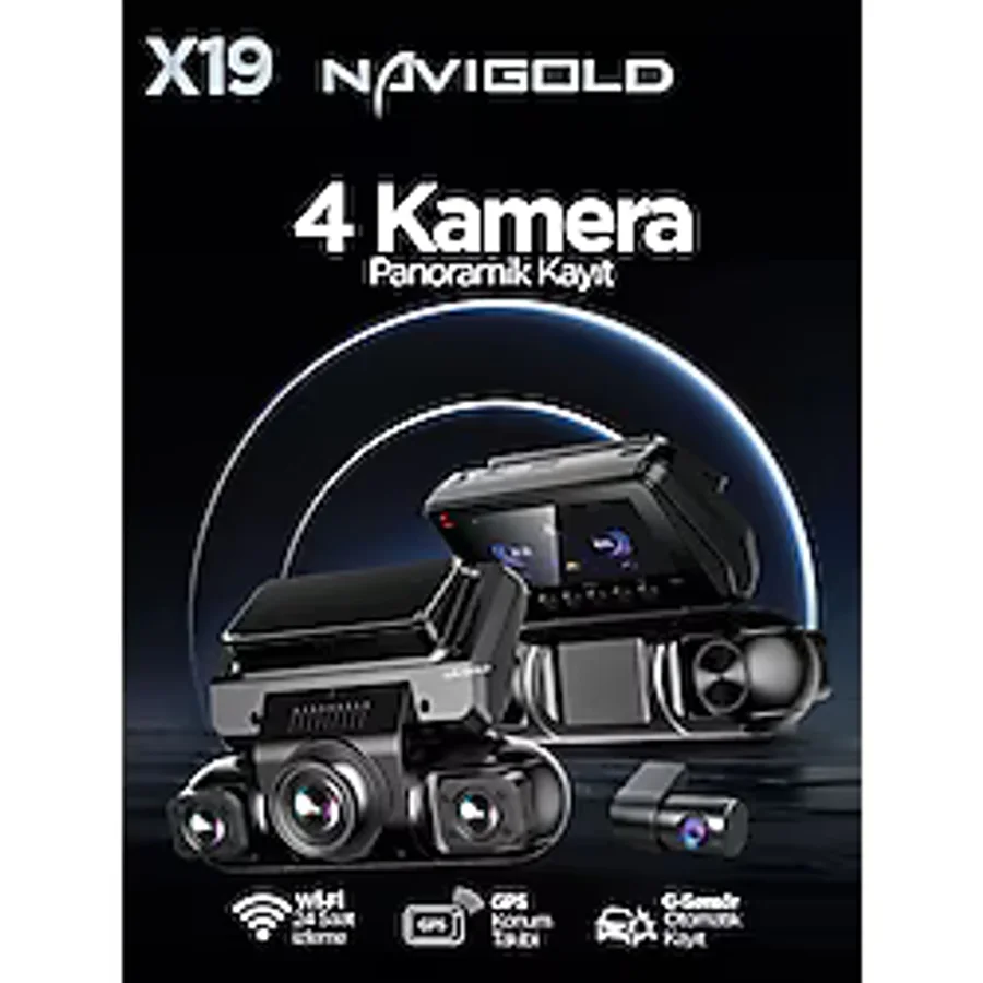 Navigold x19 4 kameralı 4k+2k+2k+2k Araç içi Kamera Ön Arka ve İç ve 360 Kayıt 4 Kamera mobil uygulamalı