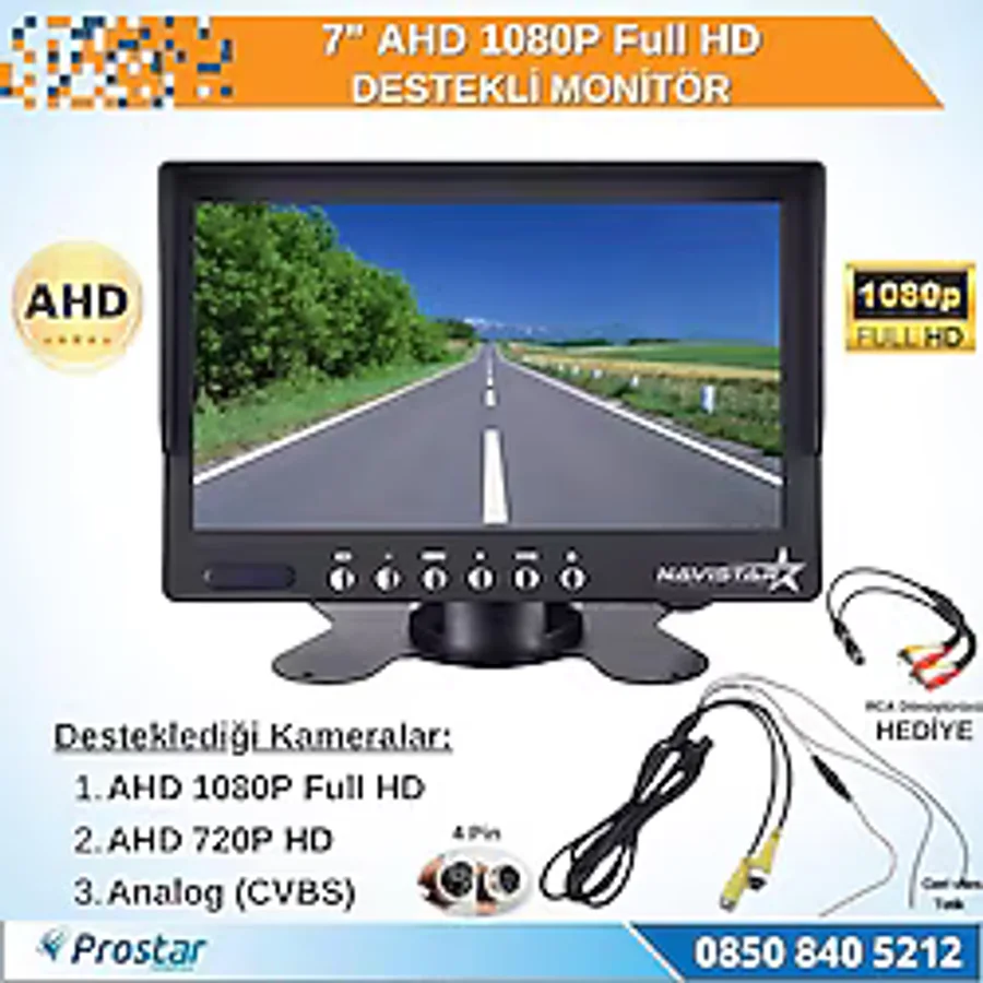 Navistar 7" Ahd 1080P Full Hd Iki Kamera Girişli Monitör