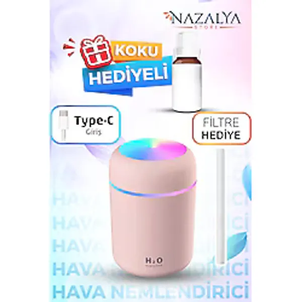 Nazalya 300ml Araç Içi Usb Kablolu Oto Kokusu Hava Nemlendirici Pembe- Koku Hediyeli