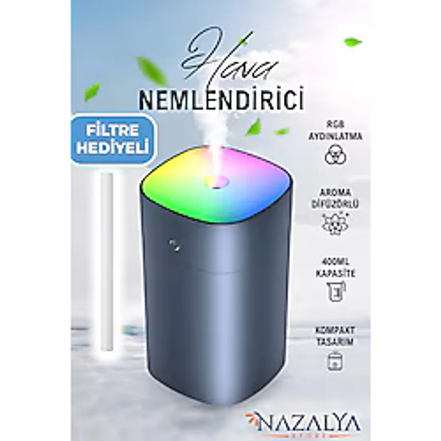 Nazalya 400 ml Ultrasonik Hava Nemlendirici Buhar Makinesi Ve Aroma Difüzörü - Gri Renk