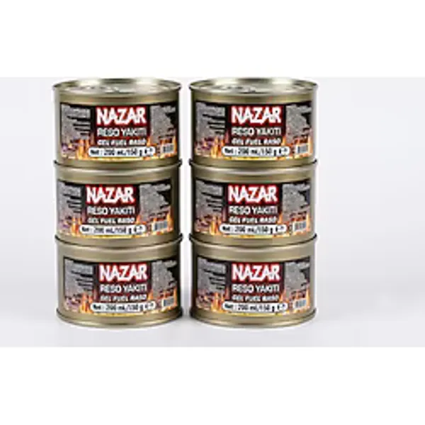 NAZAR 6 Kutu Reşo Yakıtı Jel Yakıt (200 ml / 150 Gr) - Mangal Kamp ve Büfe Tipi Isıtıcı Jel - 6 kutu x 200 mL