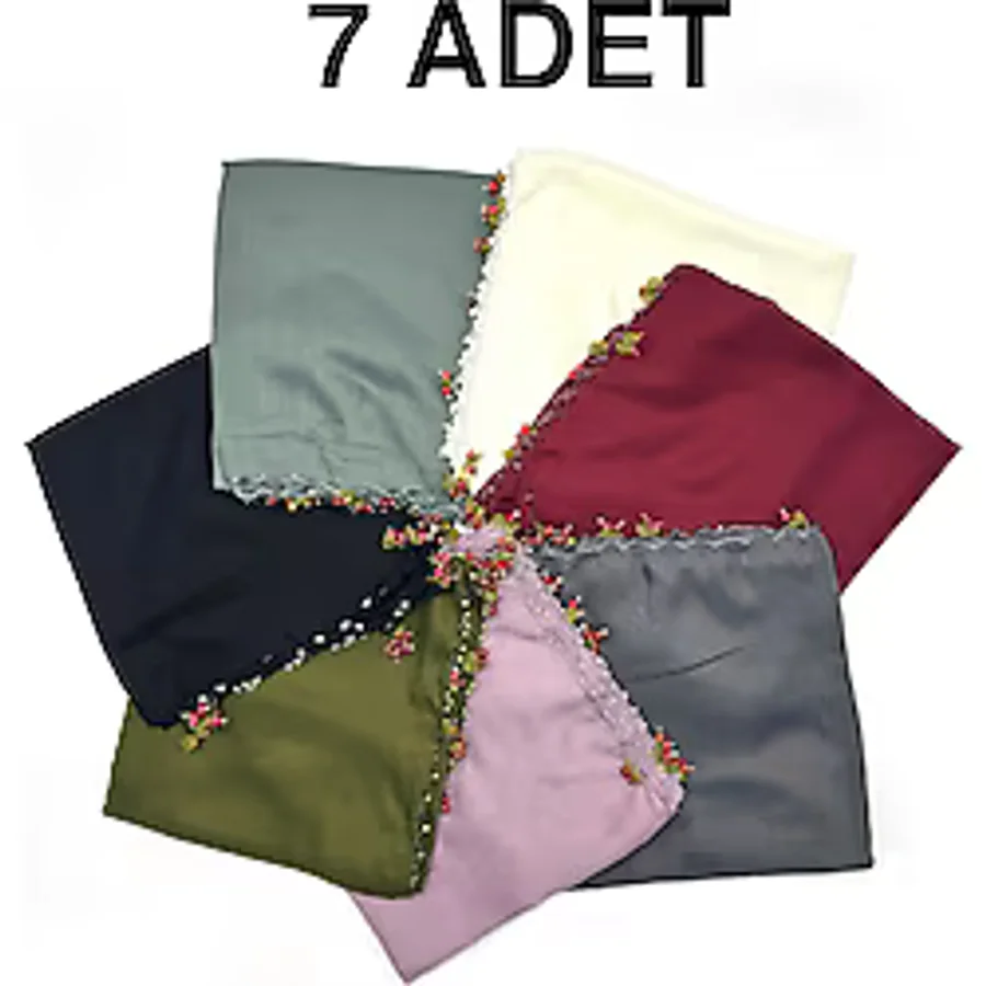nazipek 7'li Set Pamuklu El Işi Kiraz Oyalı Boncuklu Eşarp Hediyelik Yazma 100x100cm Toptan