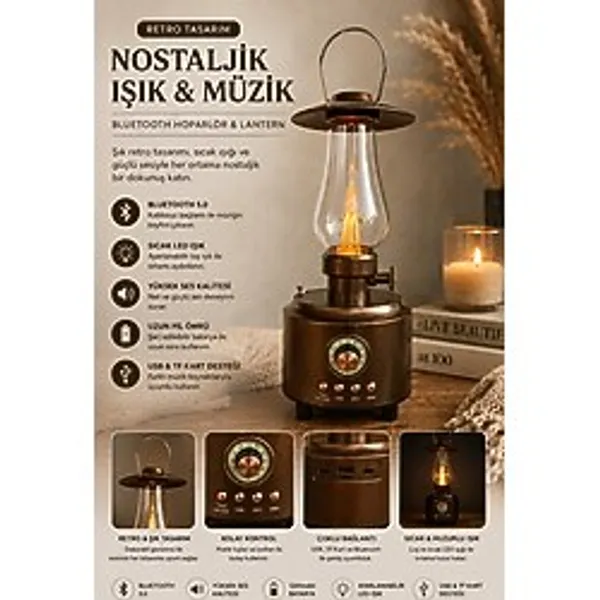 NB Concept Gaz Lambası Görünümlü Nostaljik Radyo ve Bluetooth Hoparlör