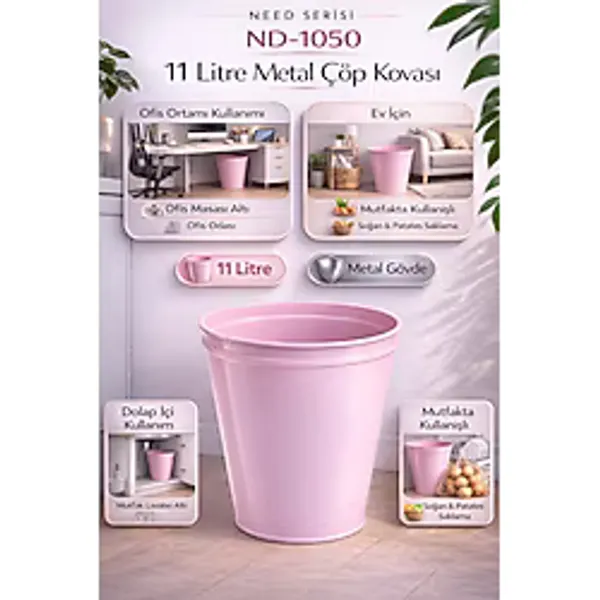 Need ND-1050 Pembe Metal Ofis Çöp Kovası