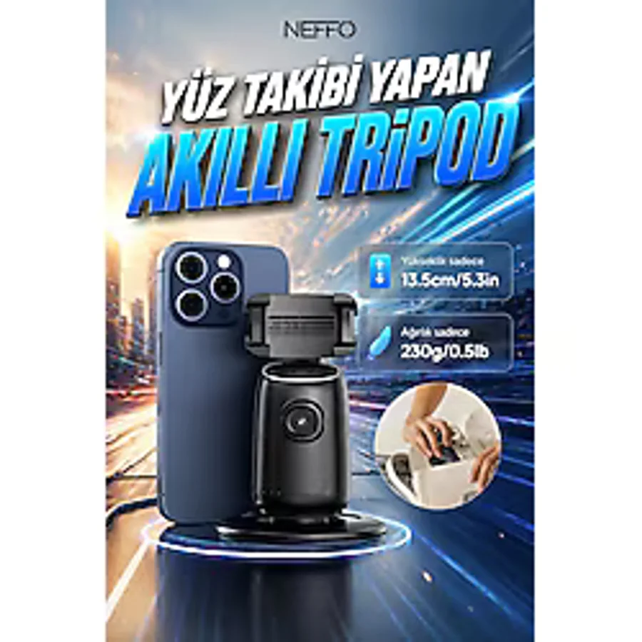 NEFFO Yüz Takibi Yapan 360° Dönen Gimbal Telefon Sabitleyici Video Çekimi İçin Taşınabilir Akıllı Tripod