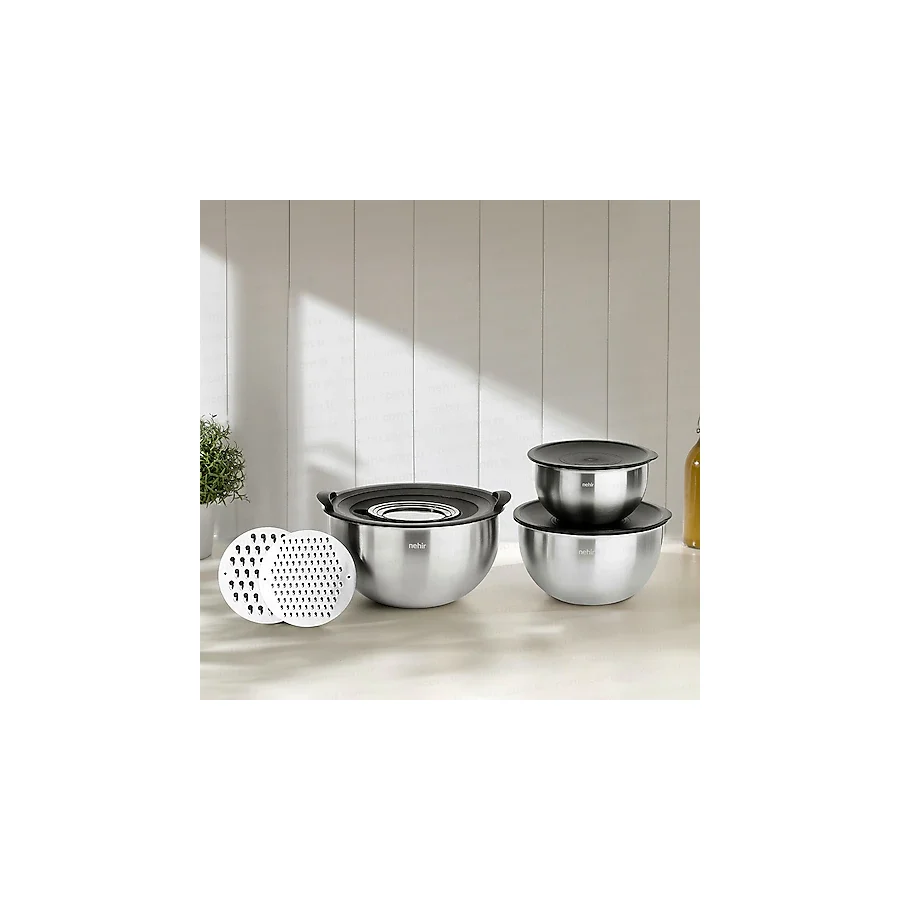 Nehir Silver 9 Parça Rendeli Çelik Karıştırma Kabı
