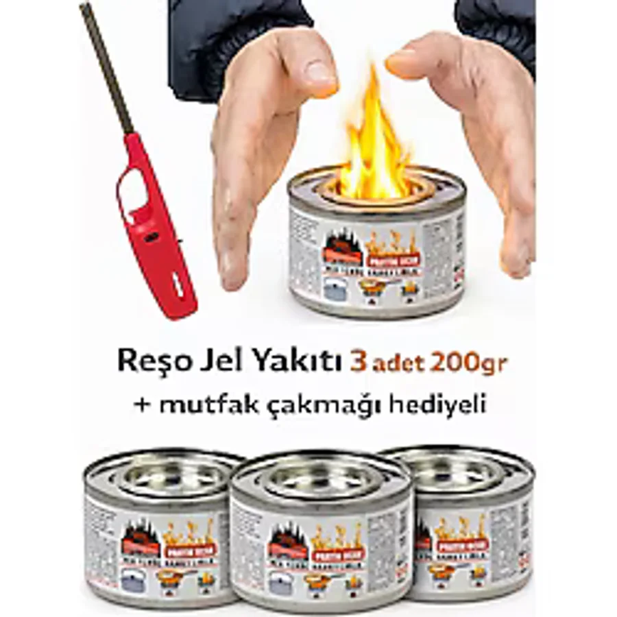 Neler Geldi Neler Çakmak Hediyeli Reşo Jel Yakıt Teneke Kutu 200 gr Net 3 Adet Osmalı Ocak Yakıtı Kanp Piknik Yakıtı - Gri - 3 Adet + Çakmak