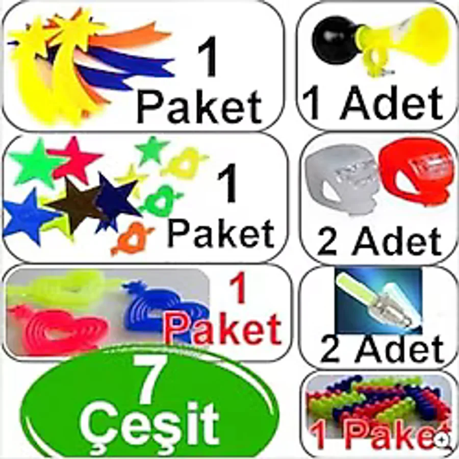 Neler Geldi Neler Neler Geldi Neler Bisiklet Süsleri Bisiklet Dekoratif Süs Seti 7 Parça Bisiklet Korna Işıklı Sibop Kapagı