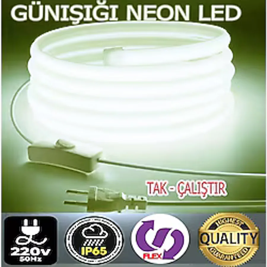 Neon LED 220volt (GÜNIŞIĞI 230 CM NEONLED)Tak Çalıştır Fişli ve Anahtarlı ((VİDEOYU İZLEYİNİZ))MUTFAK DOLABINA ÇOK ŞIK VE KULLANIŞLIDIR - 3000K - Günışığ