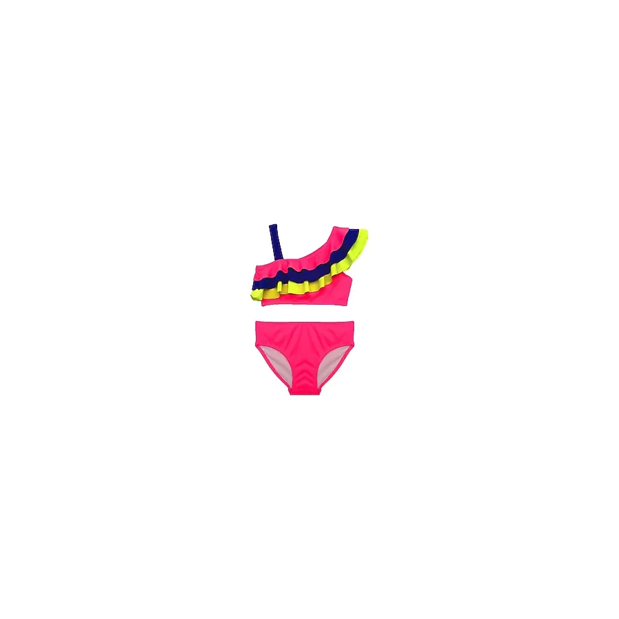 Neon pembe renkli volanlı kız çocuk bikini takım DB200617BT