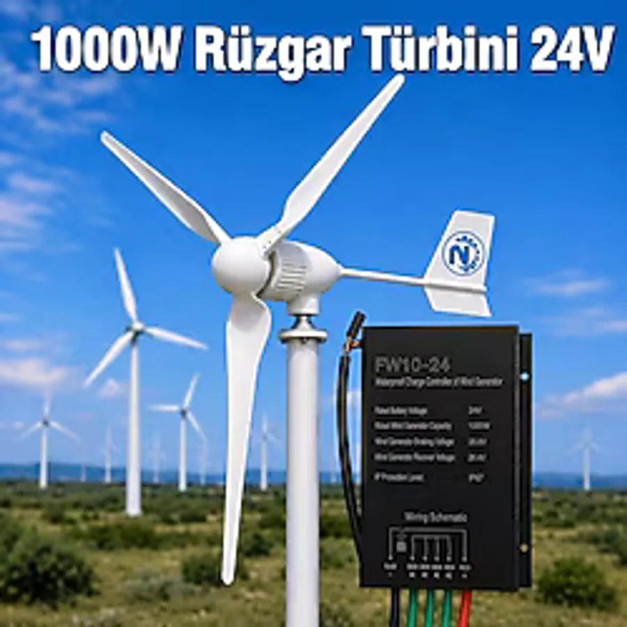 NepaSun 1000W Rüzgar Türbini 24v + Şarz Kontrol Cihazı - Beyaz