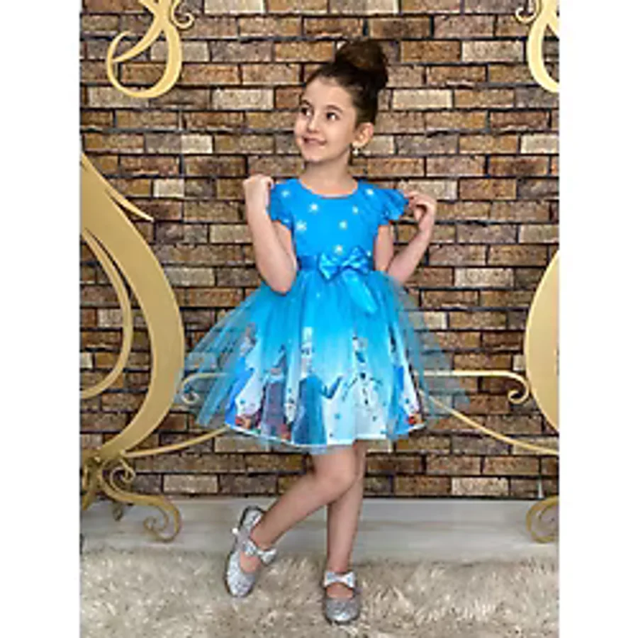 Neşeli Bebek Frozen Elsa Mavi Elbise Kız Çocuklar İçin Özel Olaylarda Şık ve Rahat Tasarım - 7 Yaş