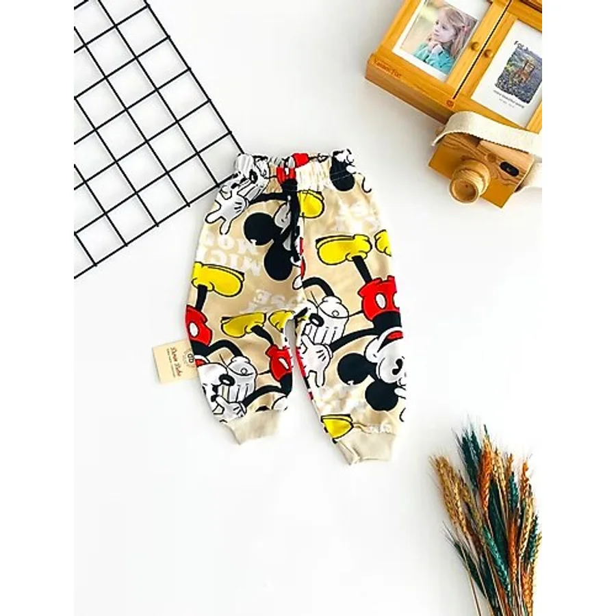 Neşeli Bebekler Mickey Baskılı Tek Alt Bej