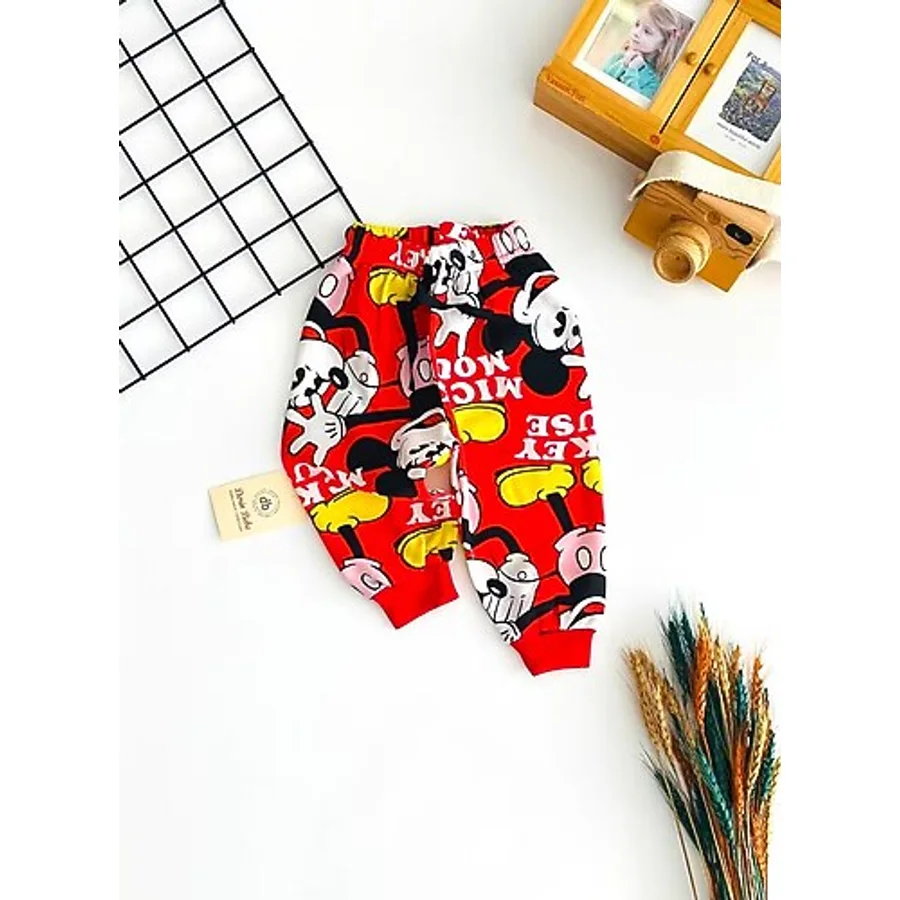 Neşeli Bebekler Mickey Baskılı Tek Alt Kırmızı