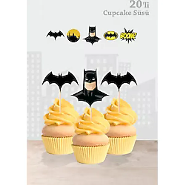 neşeli günlerim Batman Temalı Doğum Günü Parti Malzemeleri Seti Kürdan Cupcake Süsü 20'li