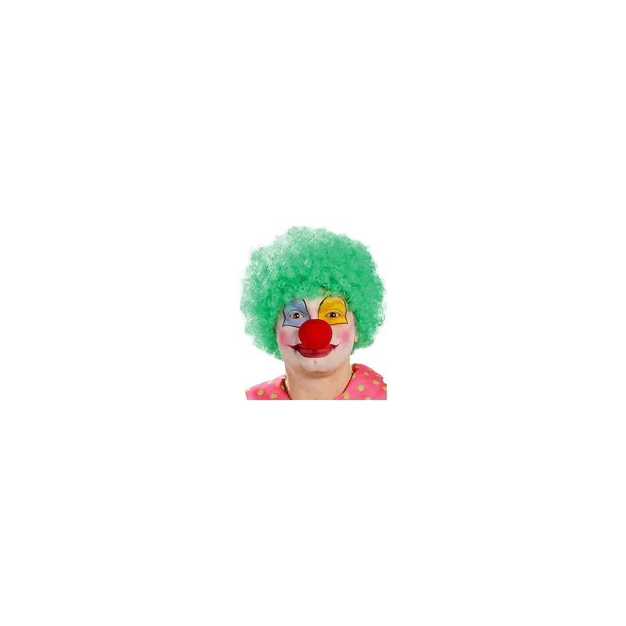 Nessiworld Yeşil Renk Kıvırcık Afro Bonus Peruk Takma Saç ve Kırmızı Burun Seti