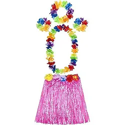 Nessiworld Yetişkin Ve Çocuk Uyumlu Luau Aloha Hawaii Pembe Etek Ve Renkli Kolye Taç 2 Adet Bileklik Seti