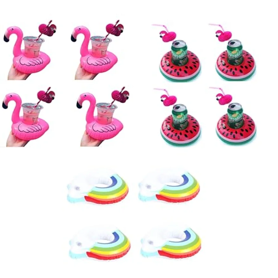 Netavantaj Flamingo Gökkuşağı Karpuz Şişme Havuz Deniz Bardak Tutucu Float 12li Set