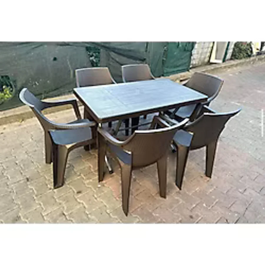 NetBazaars 70 x 120 Plastik Katlanır Masa 6 Adet Sandalye Bahçe Balkon Takımı