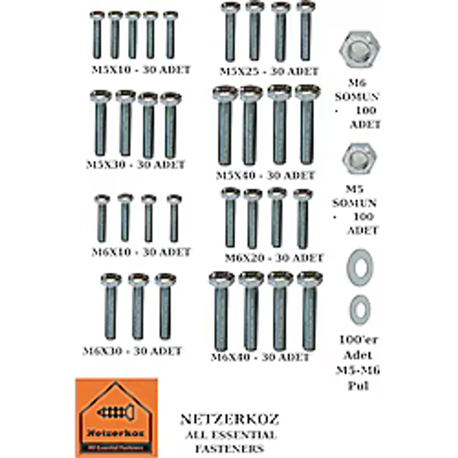 Netzerkoz 640 Adet Cıvata Somun Pul Seti - (M5,m6) Altıgen Başlı Cıvata , Somun, Metal Pul Seti