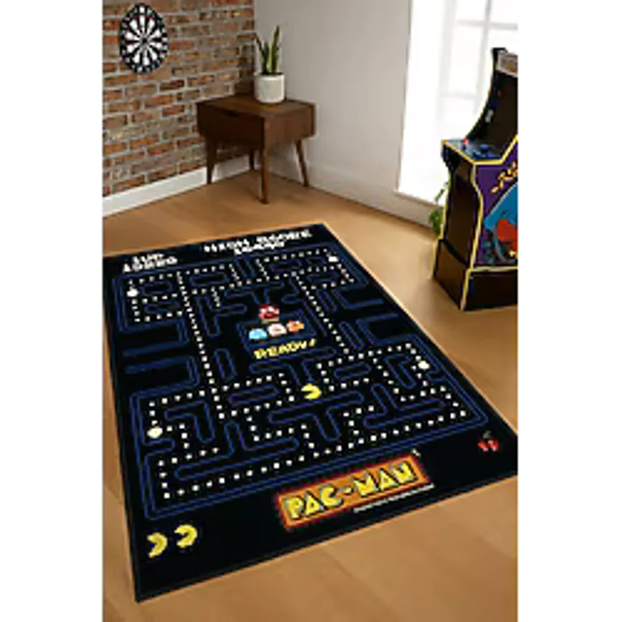 New colors Pac-Man Desenli Oyun Temalı Çocuk Odası Halısı - Kaymaz Taban, Yumuşak Dokulu,Dijital Baskı