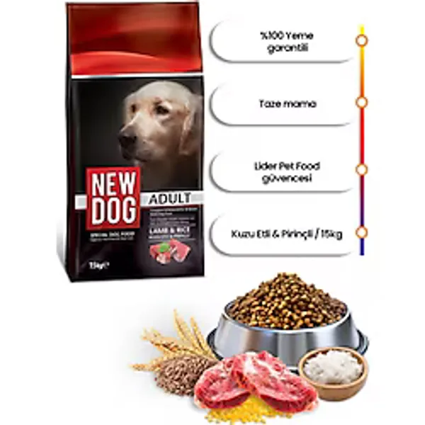 New Dog Kuzu Etli ve Pirinçli 15 kg Yetişkin Köpek Maması
