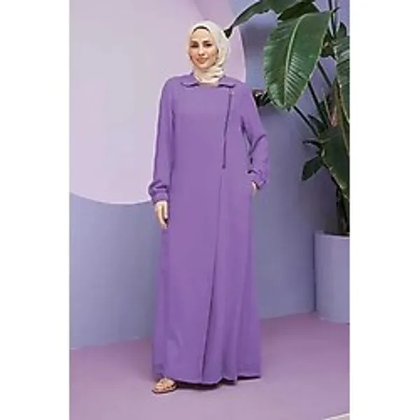 Neways 6541-krep Yan Fermuarlı Ferace Eflatun