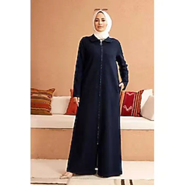 Neways 6568-denim Fermuarlı Ferace Koyu Petrol