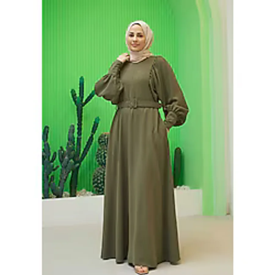 Neways 6583-Krep Elbise Haki