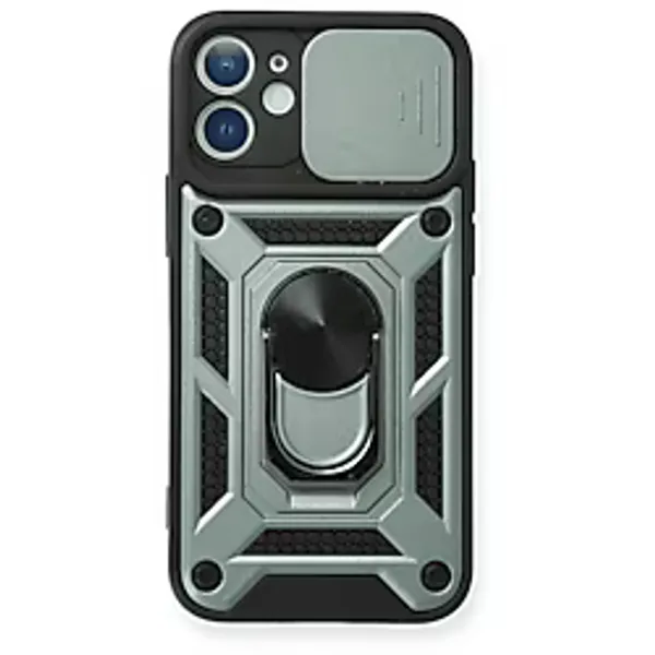 NEWFACE iPhone 12 Uyumlu Pars Lens Yüzüklü Silikon Telefon Kılıfı Yeşil