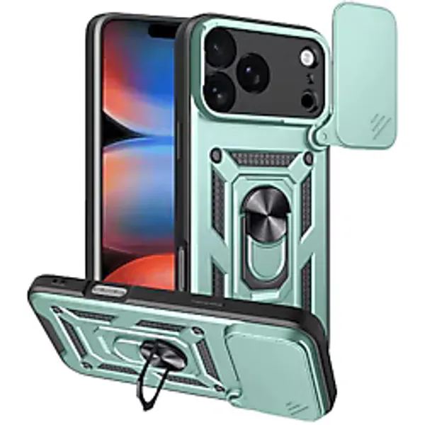 NEWFACE iPhone 17 Pro Uyumlu Pars Lens Yüzüklü Silikon Telefon Kılıfı Yeşil