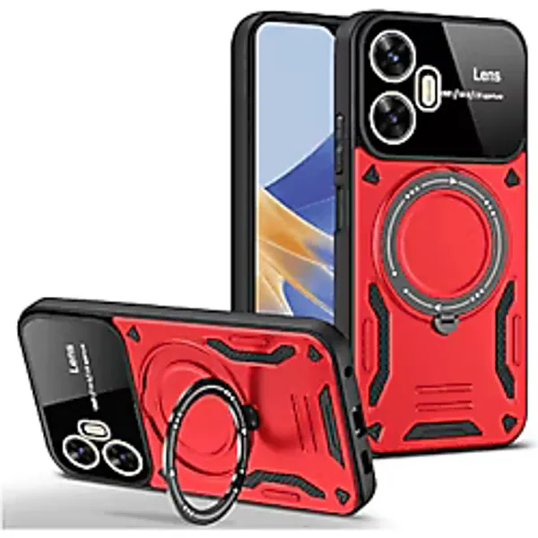 NEWFACE Realme C55 Uyumlu Joy Lens Standlı Kapak Telefon Kılıfı Kırmızı