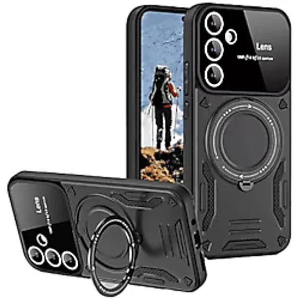 NEWFACE Samsung Galaxy S24 FE Uyumlu Joy Lens Standlı Kapak Telefon Kılıfı Siyah