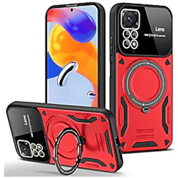 NEWFACE Xiaomi Redmi Note 11 Pro Uyumlu Joy Lens Standlı Kapak Telefon Kılıfı Kırmızı
